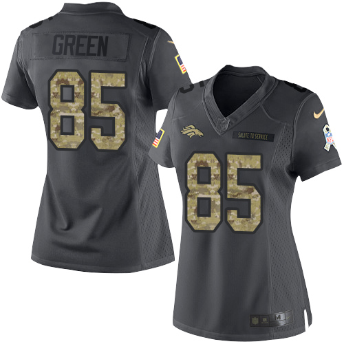 Women's Limited Virgil Green Nike Jersey Black - #85 2016 Salute to Service NFL Denver Broncos